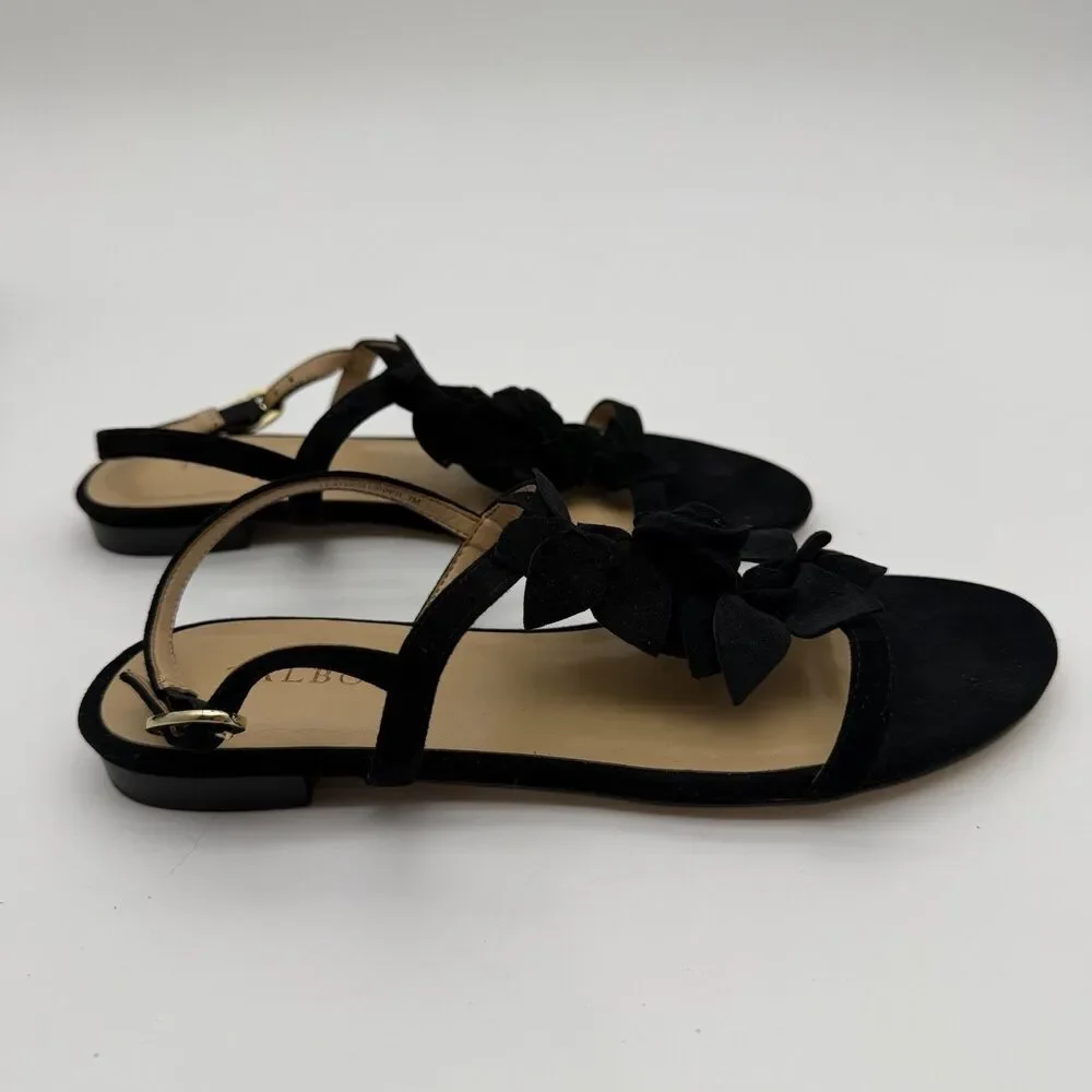 Vintage Talbots Size 7 Black Floral Suede‎ Sandals Flat Summer Prom Shoes NIB